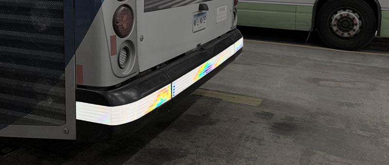 White Conspicuity on a Bus Bumper