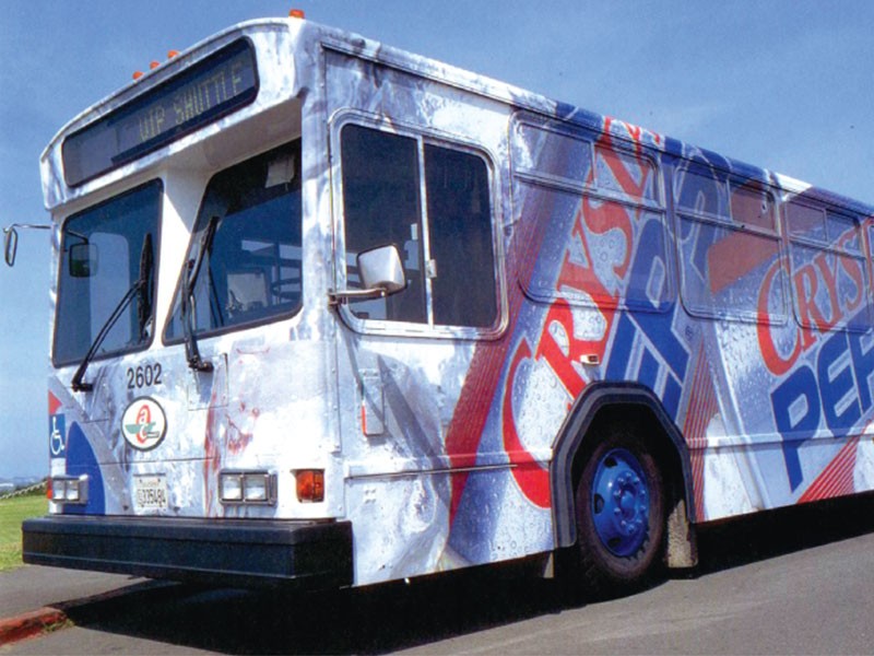 the first digital bus wrap by Pepsi for Crystal Pepsi in 1993.