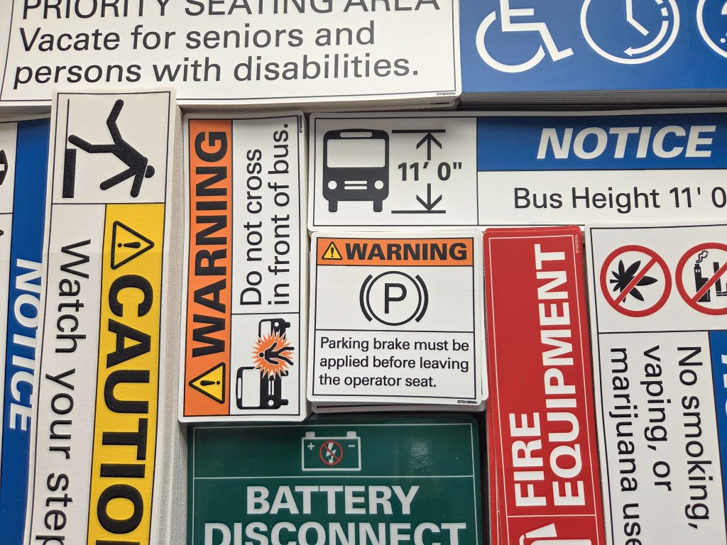 Safety Decals designed and printed by Seifert Transit Graphics